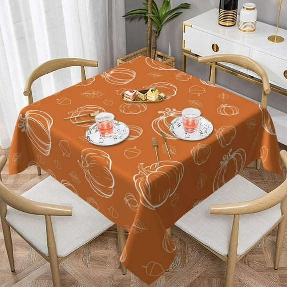 Fall Tablecloth Square 60x60 Inch White Pumpkins Burnt Orange Table Cloth,Stain Resistance Polyester Thanksgiving Day Harvest Table Covers for Kitchen Dining,Small Tablecloth for Party Picnic