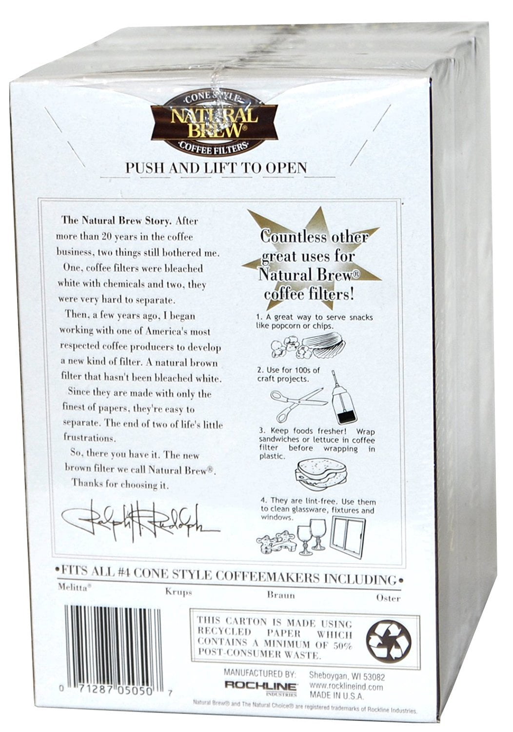 Brew Rite #4 Natural Cone Coffee Filters, 100 Count