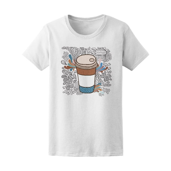 Cute Doodle Coffee Cup T-Shirt Women -Image by Shutterstock, Female XX-Large