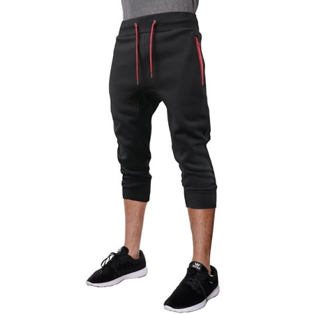 - Mens Capri Fleece Joggers with Zipper Pockets Athletic Workout Casual Short Pants
