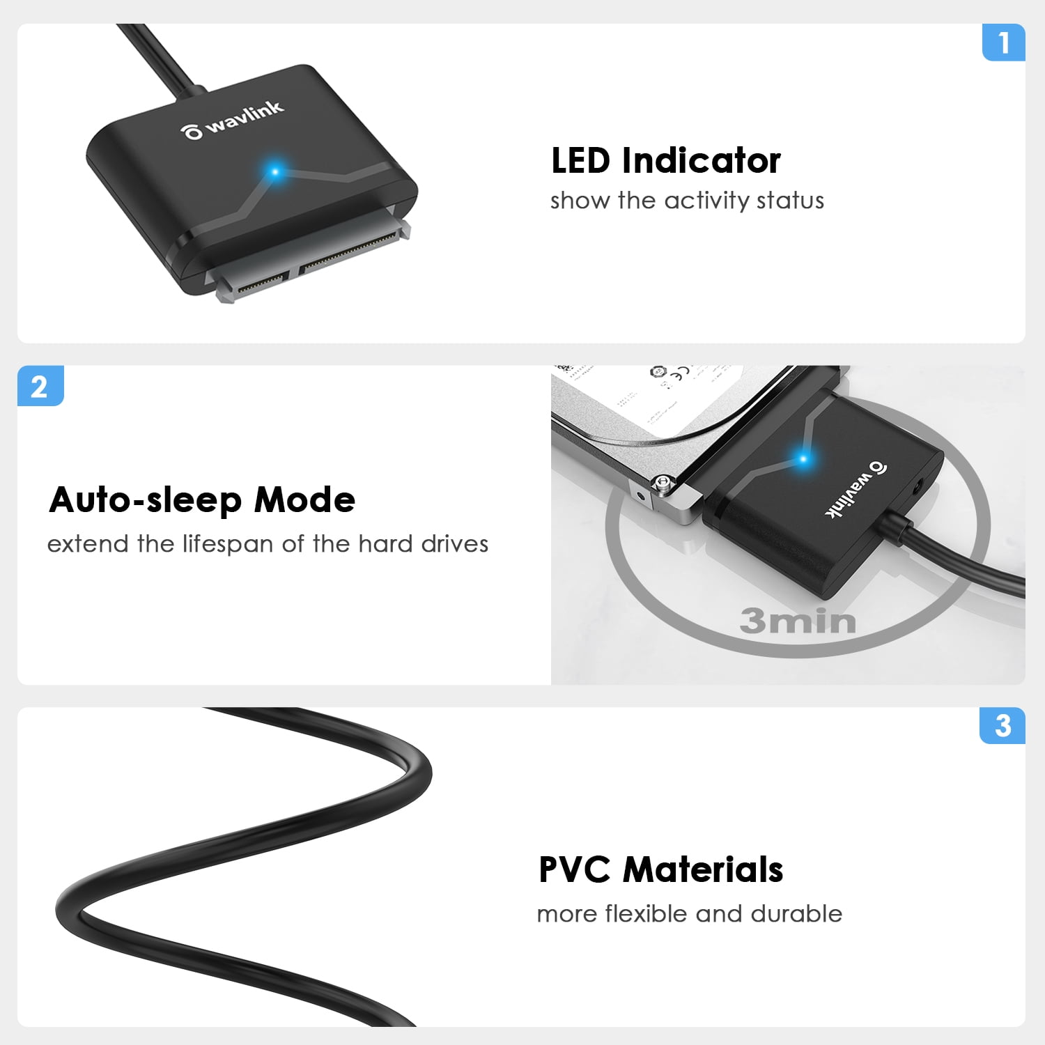 SATA to USB C Adapter Cable, Wavlink SATA III Cable Hard Drive Adapter Converter - External Hard Drive Connector for 2.5" SSD/HDD and 3.5" HDD Data Transfer, Support UASP, TRIM and S.M.A.R.T, Auto-sl