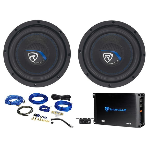 (2) Rockville K5 W8K5S4 8" 800w 4 Ohm Car Subwoofers Mono Amplifier Amp Kit