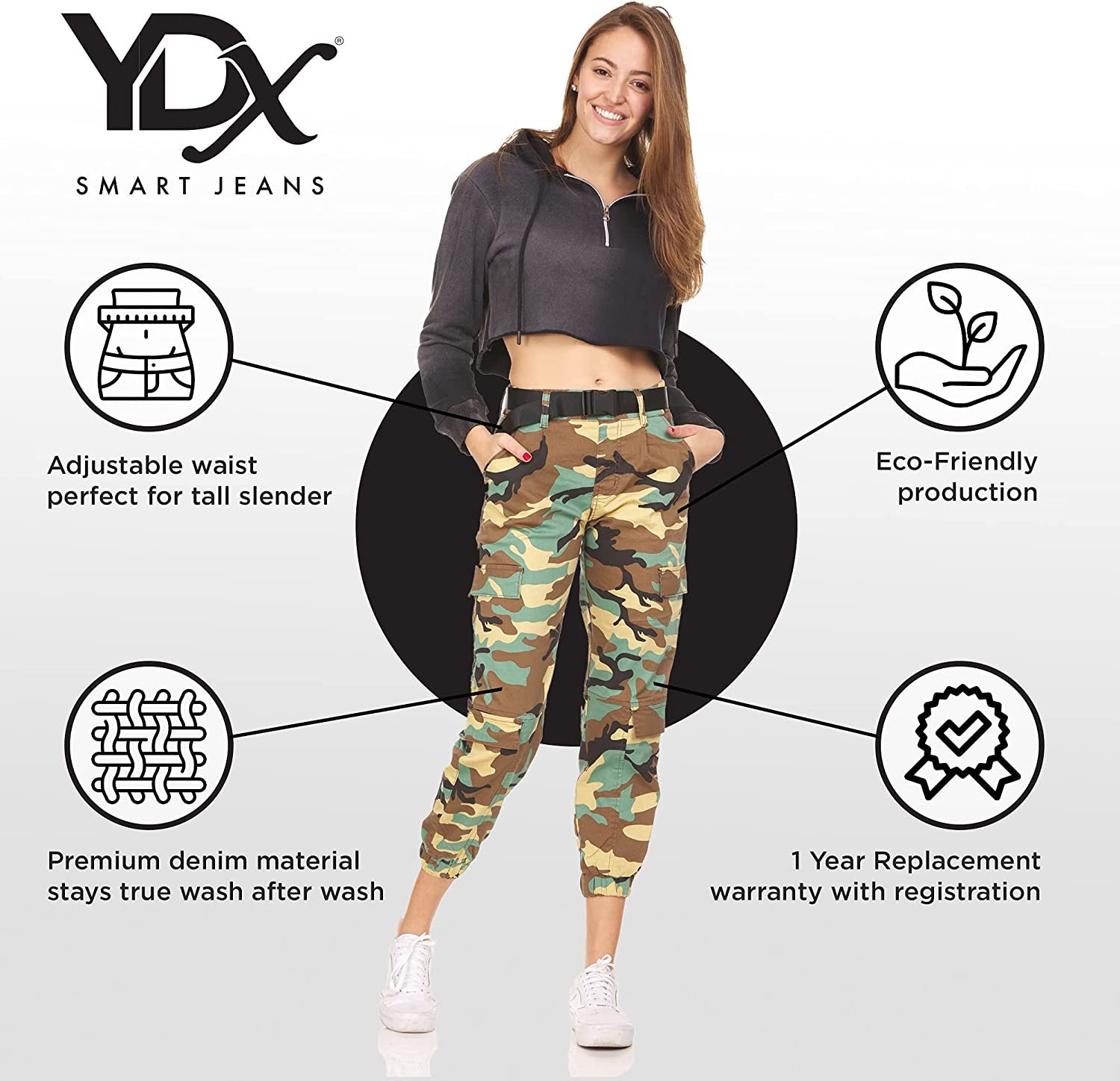 YDX Teen Girls's Twill Stretchy Jogger Pants, Sand Camo w/Belt, 1 - image 4 of 7