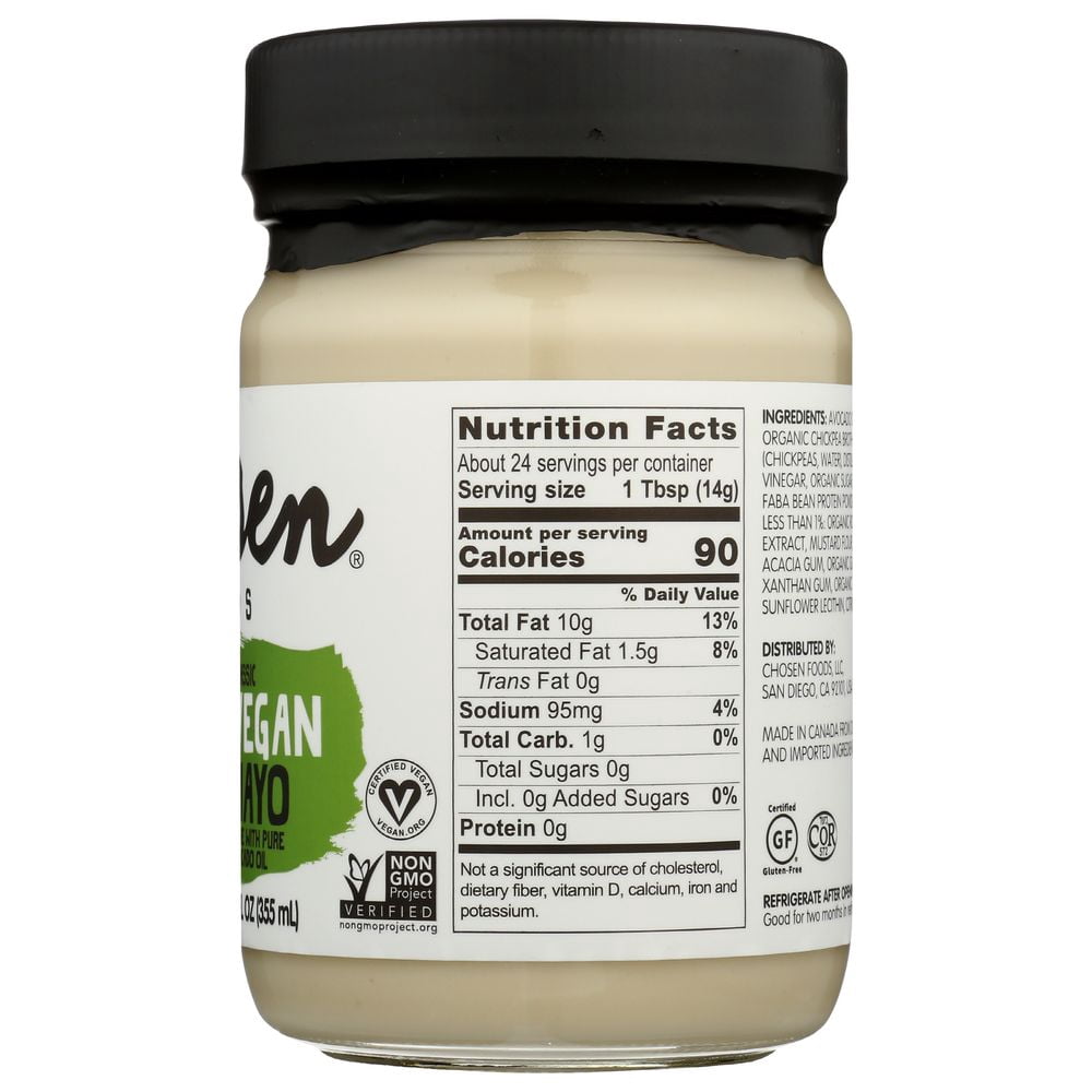 Chosen Foods Avocado Oil Vegan Mayo, 12 Ounce -- 6 per Case.