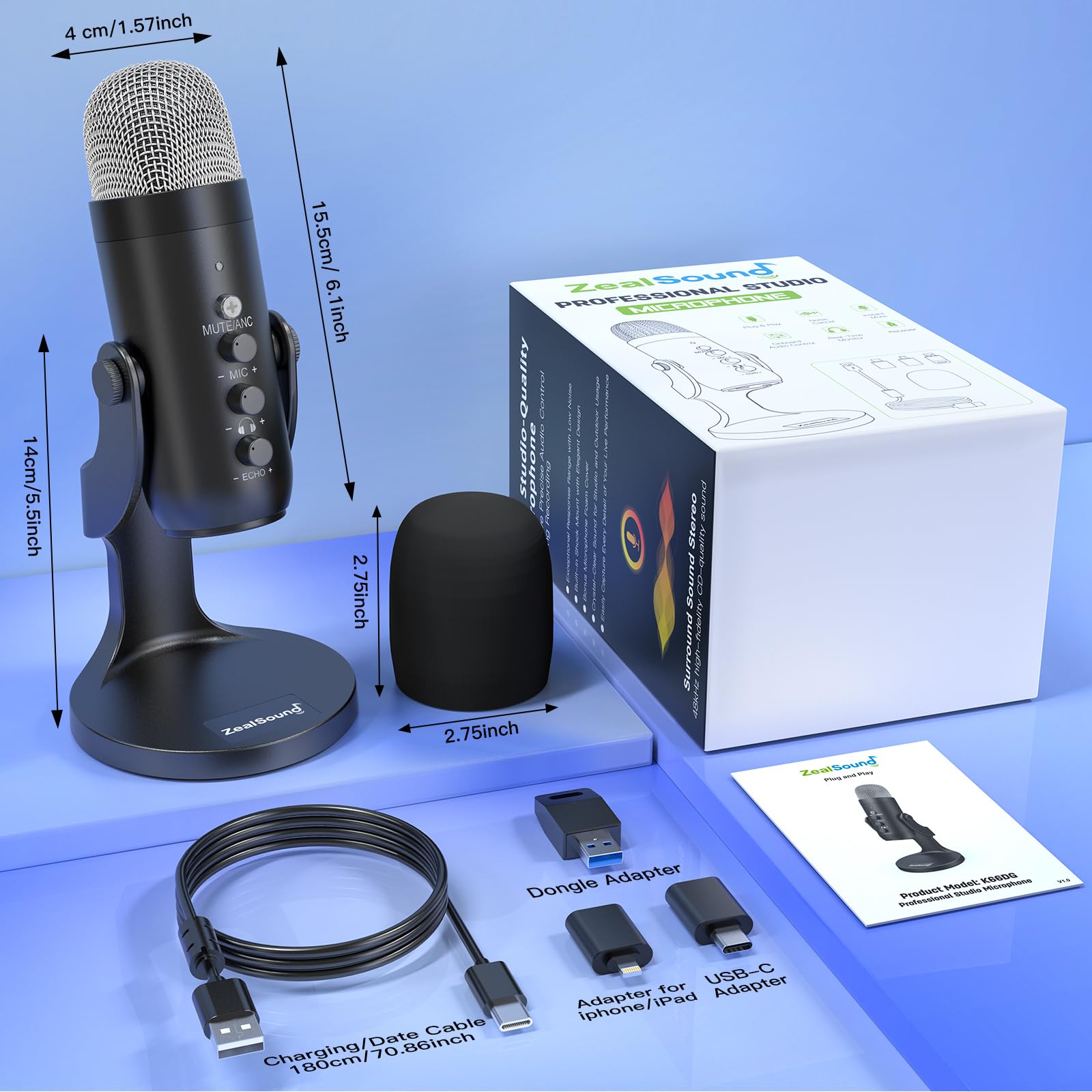 ZealSound Wireless USB Microphone K66 Black photo 7