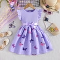 thumbnail image 4 of XEGLSBU Dresses for Girls Floral Ruffle Baby Girl Dress with 3D Bowknot and Sleeves for Toddler Party z260522-1-Purple Size 3-4 Years, 4 of 9