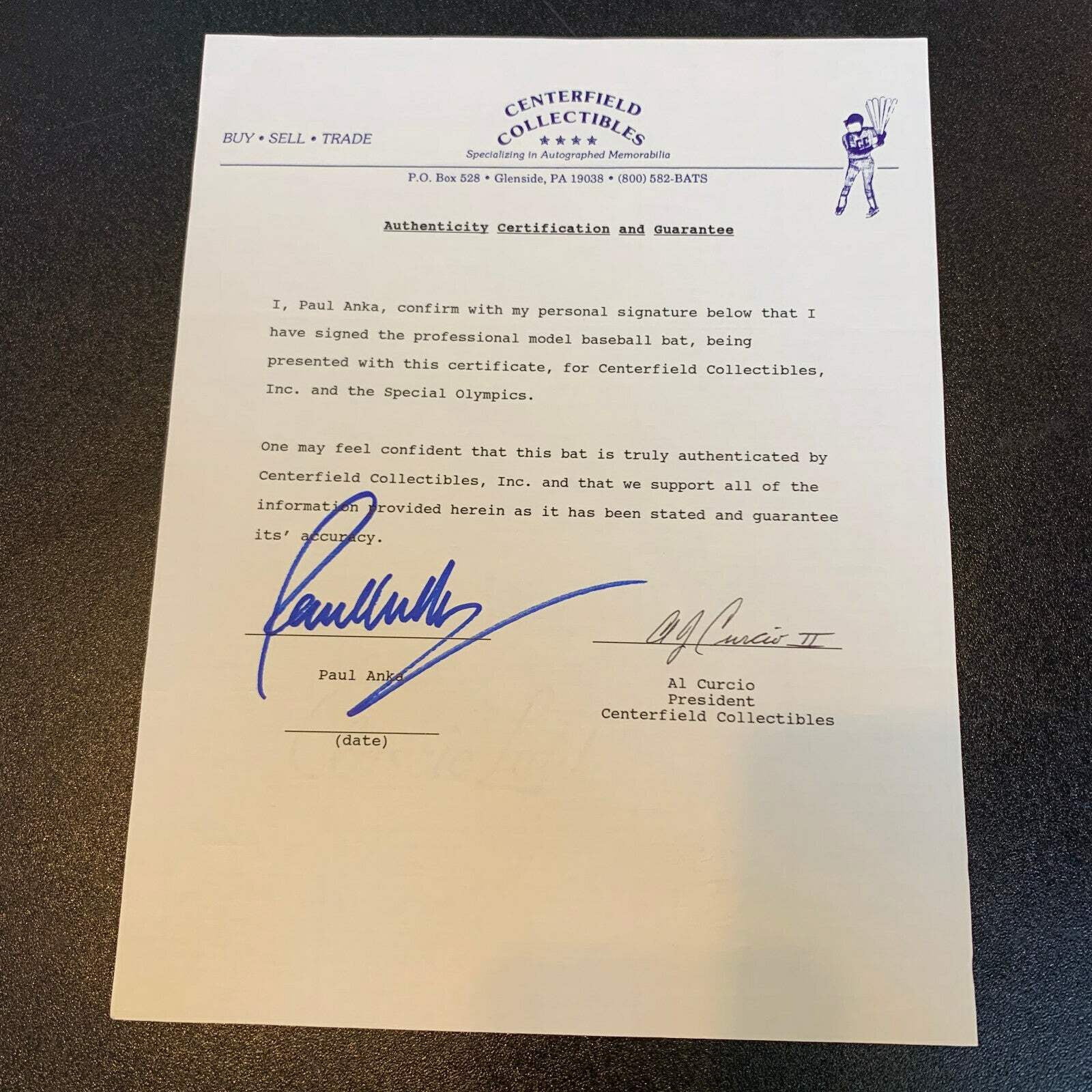 Paul Anka Signed Personal Model Baseball Bat With JSA COA  Signed Letter