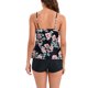 thumbnail image 3 of Mujeres traje de baño split ruffle hem floral impreso correas que cubren la playa del vientre partido mujeres bikini negro con rosa flor L, 3 of 6