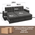 thumbnail image 2 of Zocalo Sofá Cama Seccional 3 en 1 de 3 Plazas con Chaise Reversible, Cama Extraíble, Respaldo Ajustable y Almacenamiento, 220*129*86cm, Gris Oscuro, 2 of 10
