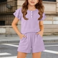 thumbnail image 6 of EnJoCho Girls Summer Outfit 2 Piece Kids Double Sleeve Button T-Shirt Baggy Cotton Elastic Waist Shorts Set Cute Casual Plain Outfit Girls Shirt and Shorts Set Kindergarten Starter Pack, 6 of 6
