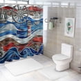 thumbnail image 7 of Orinice  Anchor Shower Curtain, Boat Near by The Lighthouse with a Steering Wheel of a Ship Compass and Waves on The Background Artwork, Cloth Fabric Bathroom Set with Hooks,  60x72, 7 of 7