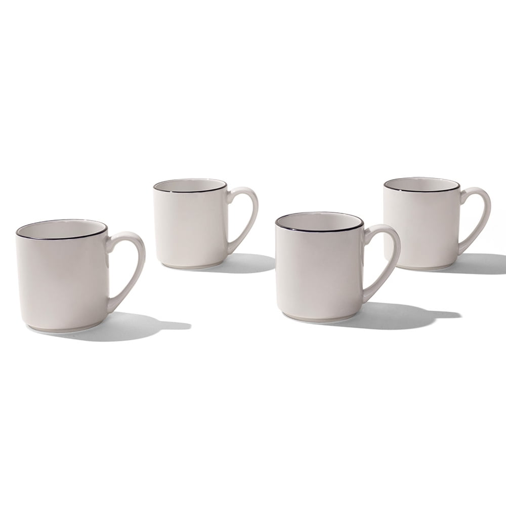 Young's Inc Set of 4 Ceramic Black and White Mugs 