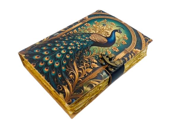 Handmade Leather Peacock Journal, 5x7 Inch | 200 Pages Vintage Deckle-Edge Paper | Artisan Writing Notebook for Women & Men, Travel Diary, Sketchbook Gift