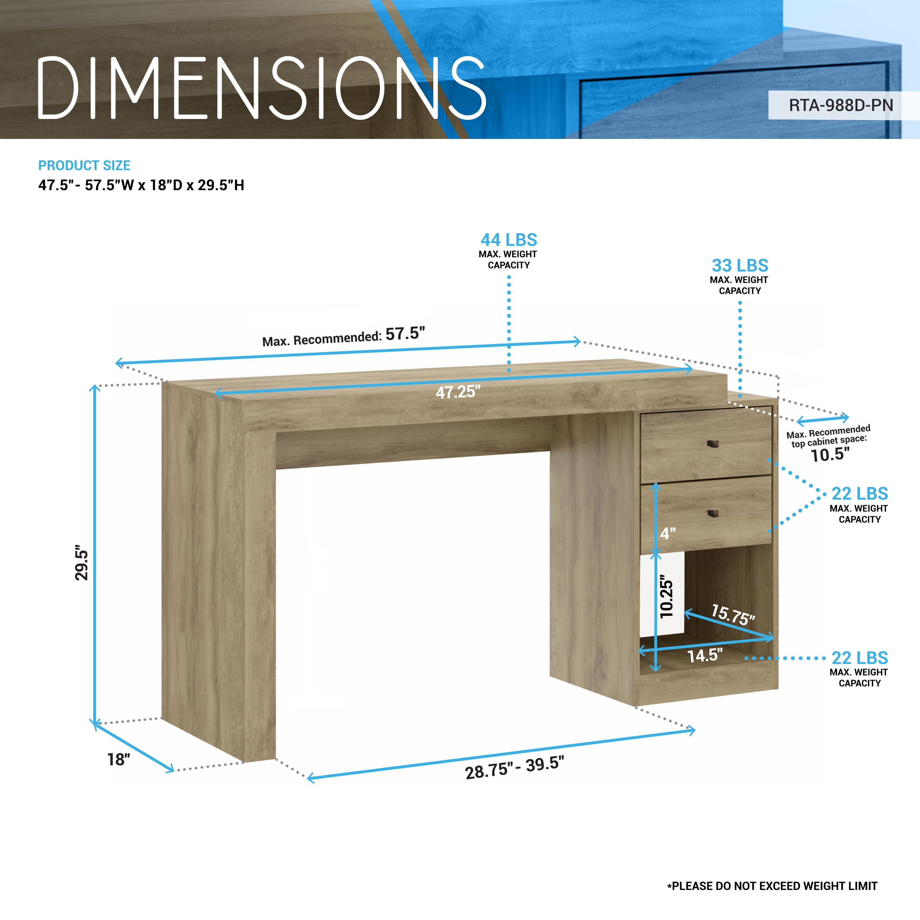 Expandable Home Office Desk, Pine