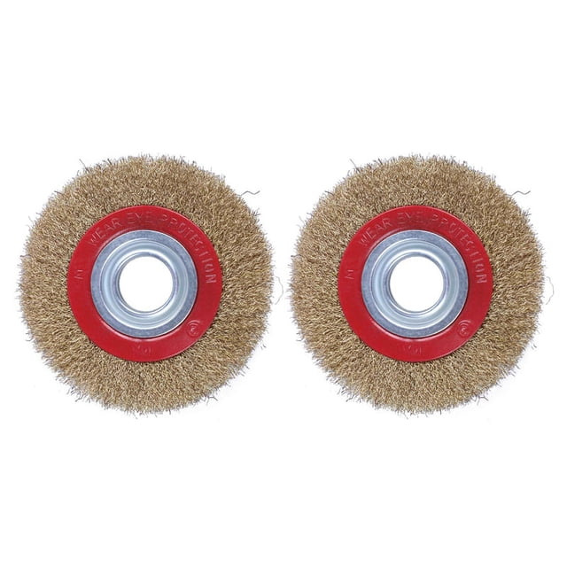 2X Wire Brush Wheel for Bench Grinder Polish + Reducers Adaptor Rings,6Inch 150mm,2 x Wire Brush Wheel 2 set Plastic ring,Gold