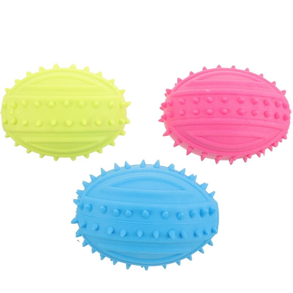 KAKOWELY 3 pelotas masticables para perros, pelota chirriante para mascotas, pelota de rugby para perros pequeños, juguete interactivo para la dentición de perros, juguete para mascotas