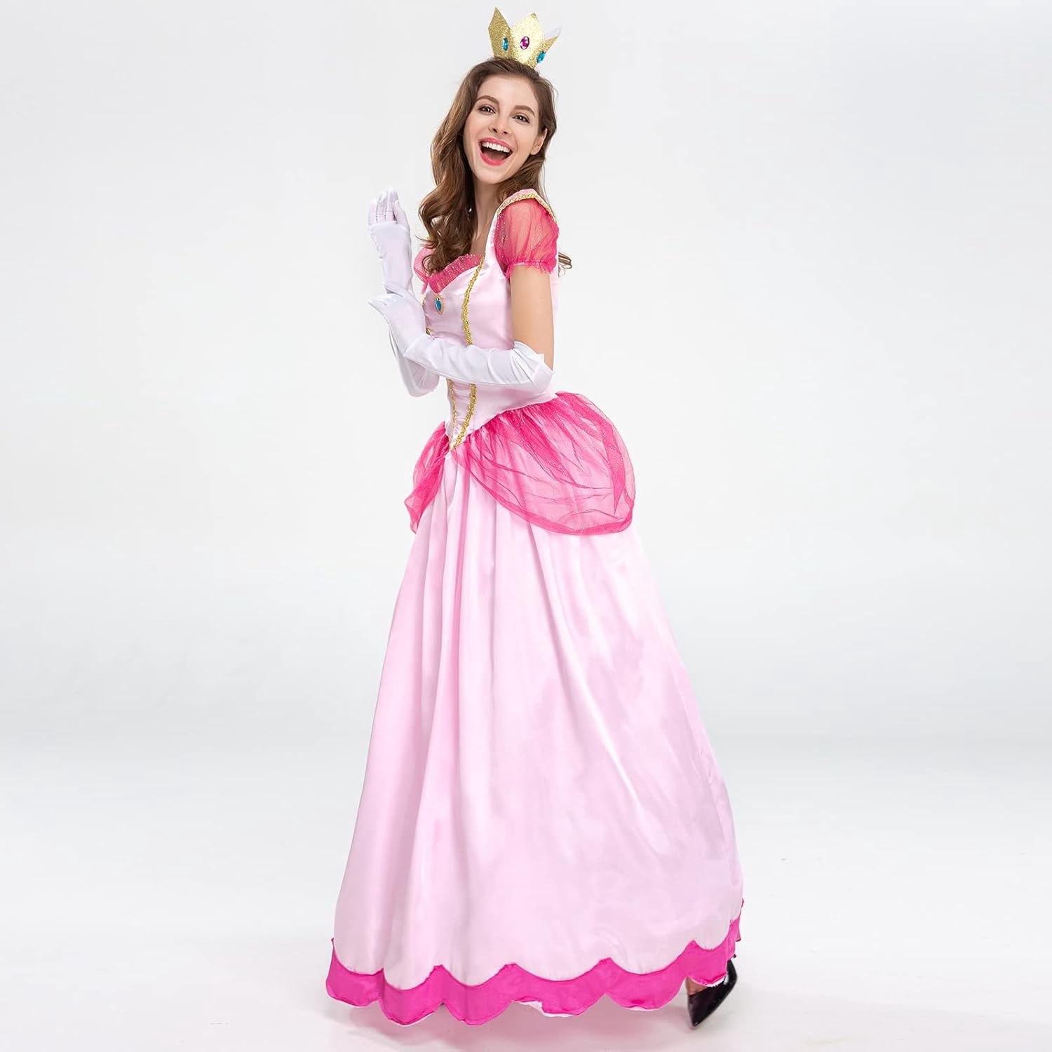 Guvpev Women's Princess Dress - Puff Sleeve Long Dress, Glove, Crown, 3Pcs Princess Costume, Halloween Cosplay Costume with Dress Up Accessories, Birthday Party Fancy Dress up Outfits