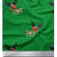 thumbnail image 3 of Soimoi Green polyester Crepe Fabric Nest & Bullfinch Bird Printed Fabric 1 Yard 52 Inch Wide, 3 of 3