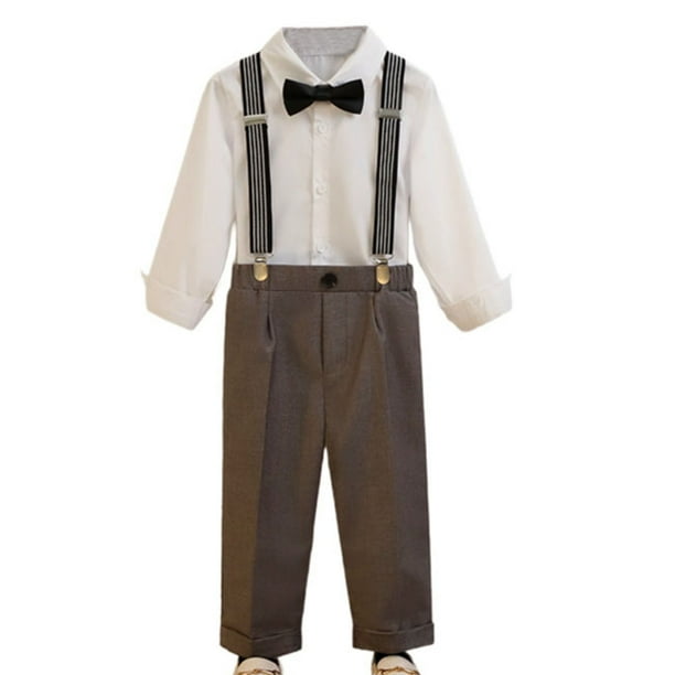 Odeerbi Niños 3 Pcs Caballero Traje Formal Vestido Camisa + Pantalones de Traje de Suspensión + Corbata de Palo Trajes de Boda Conjunto