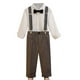 thumbnail image 1 of Odeerbi Niños 3 Pcs Caballero Traje Formal Vestido Camisa + Pantalones de Traje de Suspensión + Corbata de Palo Trajes de Boda Conjunto, 1 of 4