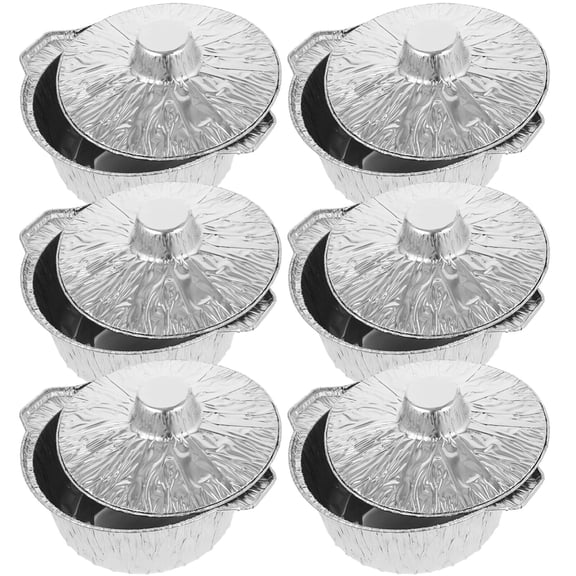 MODANU 6 Pcs Aluminum Round Foil Pan Disposable Food Container with Lid Baking Foil Pan Tinfoil Camping Pot for Prepping -2L