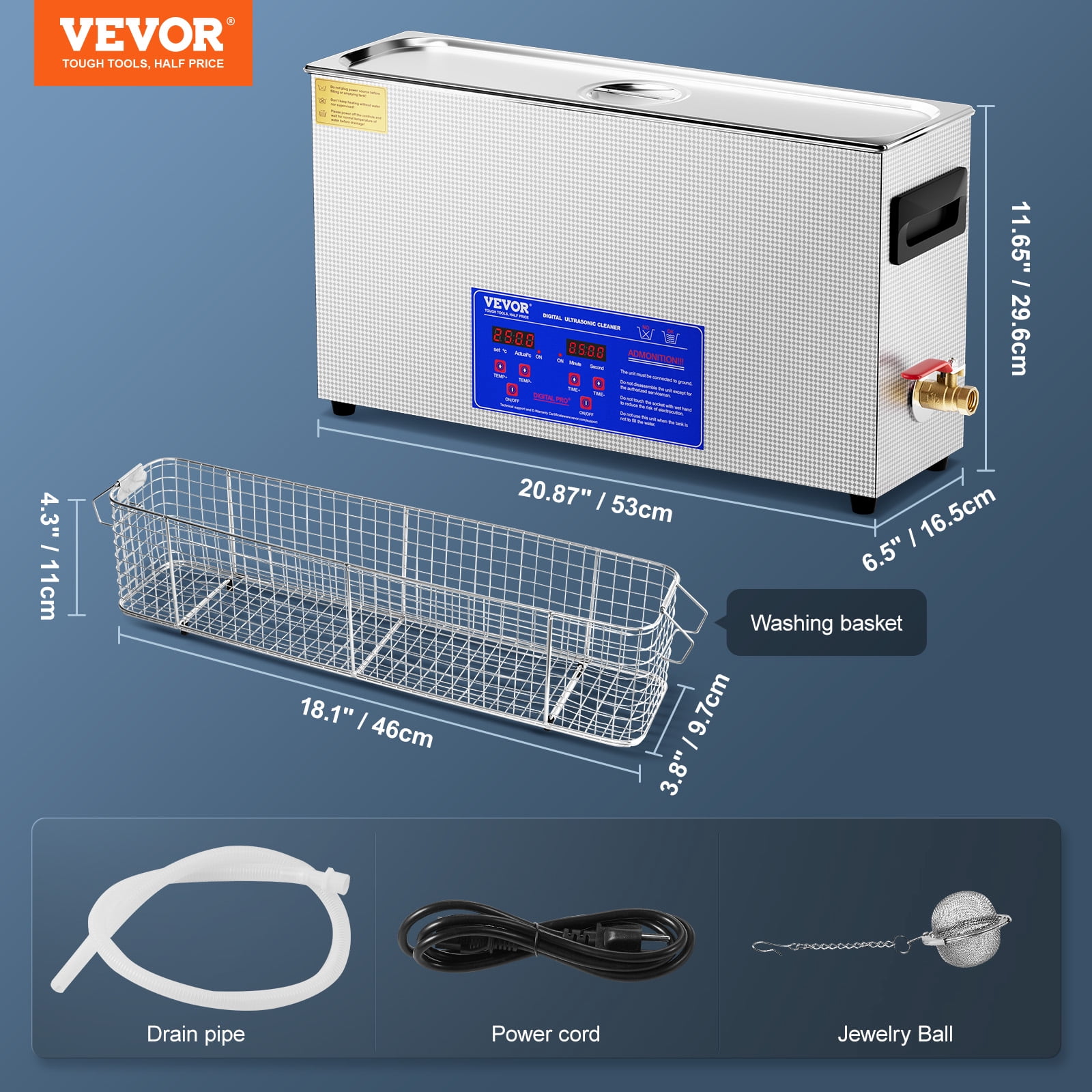 VEVOR 10L Ultrasonic Gun Cleaner, 300W Professional Ultra Sonic Cleaning Machine with Timer & Heater, 40kHz Digital Ultrasonic Cleaner with Basket for Gun Parts, Bullets, Military Supplies