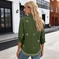 thumbnail image 4 of ASDFVBKG Womens Blouses Spring Tops Cozy 3/4 Length Sleeve V-Neck Collared T Shirts Trendy Retro Floral Printed Relaxed Fit Loose Clothing Dark Green XL, 4 of 4