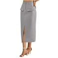 thumbnail image 4 of Women's High Waisted Cargo Midi Skirt – Trendy Split Front Pencil Skirt, Dressy Casual Long Skirt for Business & Summer, 4 of 9