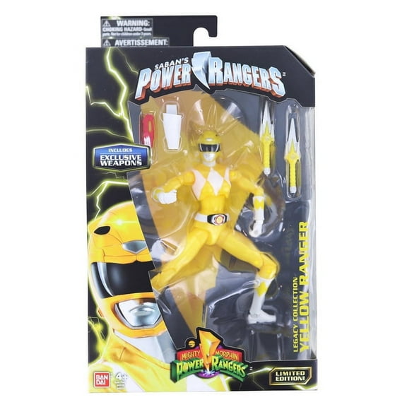 Power Rangers Power Yellow Ranger Action Figure, Plastic Yellow, 1 x 2 x 6.5''