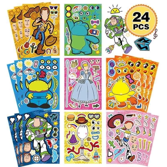 24pcs Toy Story Make a face Stickers,Make You Own Stickers DIY Cartoon Stickers for Party Decoration Party Supplies Birthday Gift Stickers