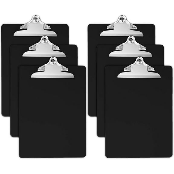 Black Plastic Clipboards (Set of 6) Multipack - 12.5x9 Inch Clipboard Holds 100 Sheets