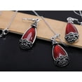 thumbnail image 4 of Tribal Inspired Majestic Faux Ruby Gem Pendant Gunmetal Necklace Earring Set, 4 of 4