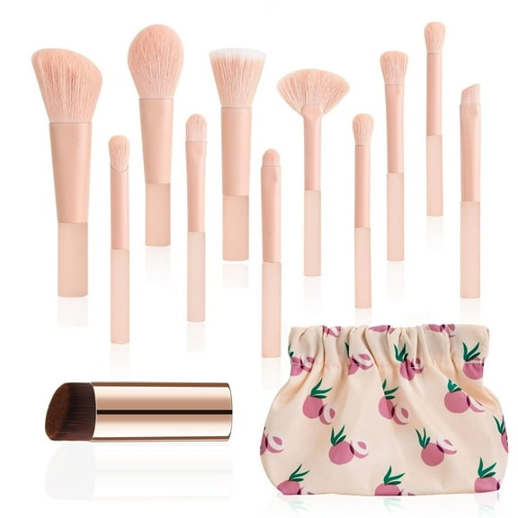 GOERTI 11 Pcs Mini Travel Makeup Brush Set with base, Professional Premium Synthetic Kabuki Powder Foundation Blush Fan Highlight Eye Blending Shadows Concealer and Lips Brush Kit for Travel