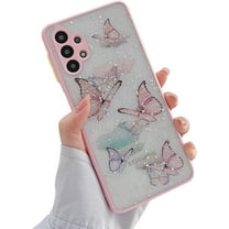 case for Samsung Galaxy A32 Case 5G Cute Glitter Butterfly Full Camera Lens Protection Cases for Women Girls Soft TPU Clear Shockproof Bumper for Samsung A32 5G Version 6.5 Inch (Pink)