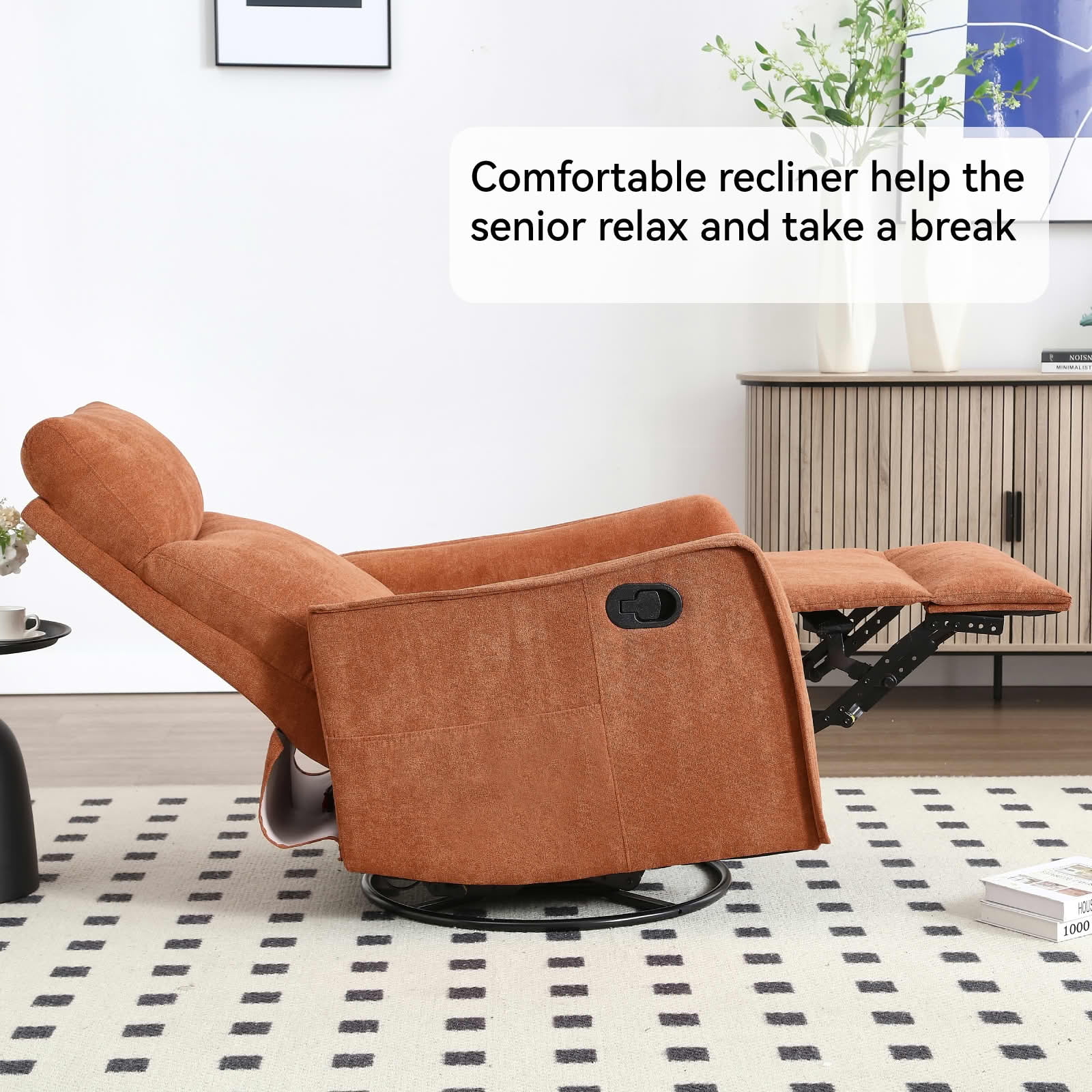MAYEERTY Orange Heat Massage Recliner Chair, 360° Swivel Rocker 27"x36"x40" for Living Room