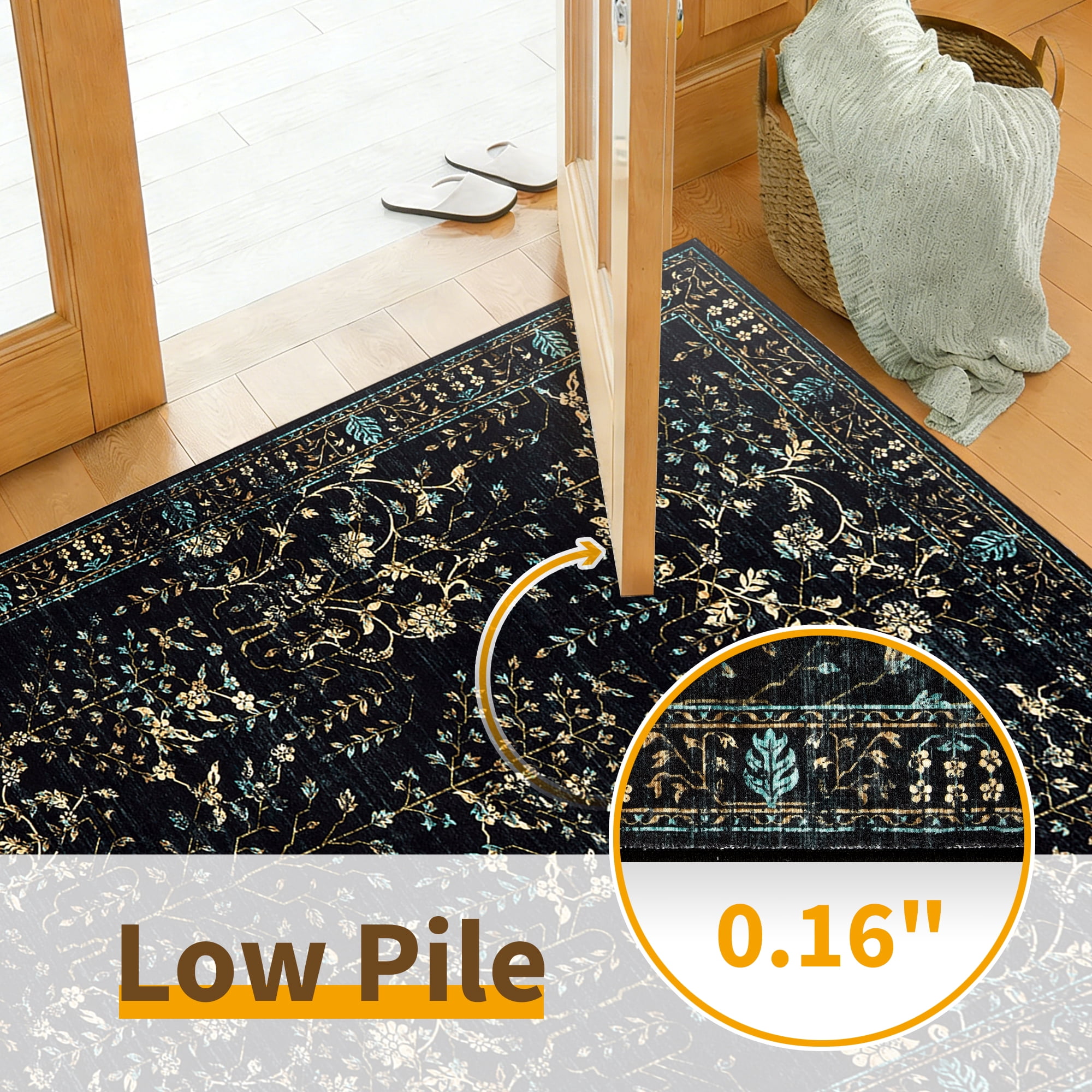 Area Rug for Living Room, Vintage Retro Boho Rug, Washable Non Slip & Low Pile Carpet for Living Room, Bedroom, Dining Room