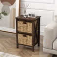 thumbnail image 2 of Costway 1 PC 2-Tier Nightstand with 2 Seagrass Baskets Rubber Wood X-Shaped Frames 2 Drawers, 2 of 9
