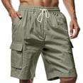thumbnail image 5 of hoksml Summer Men Cotton Linen Cargo Shorts Solid Color Elastic Waist Drawstring Multi Pocket Outdoor Lightweight Hiking Beach Shorts, 5 of 9