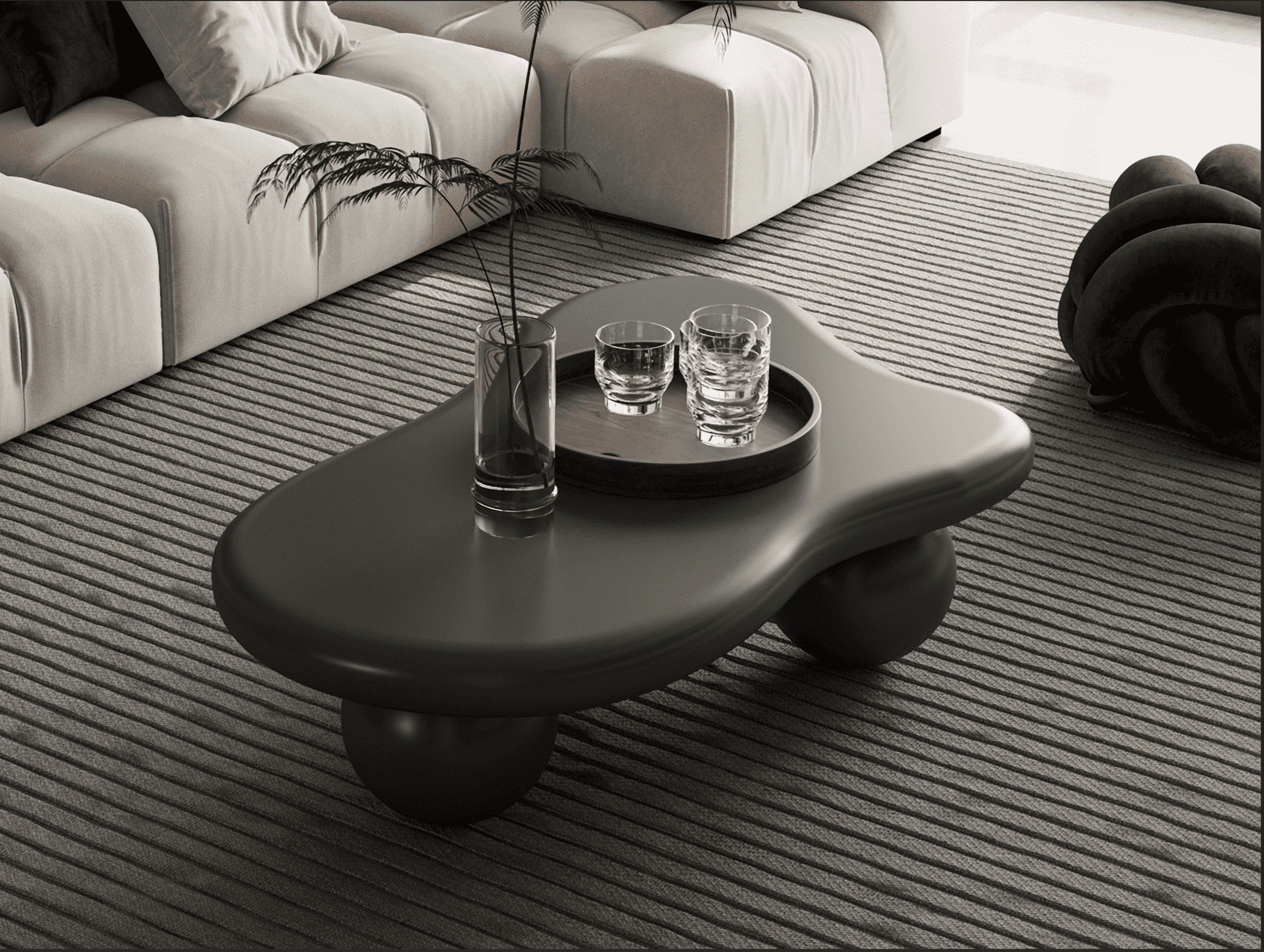 MDQMD 40”Cloud Coffee Table Black ,Irregular Coffee Table,with 3 Ball Legs,Modern Coffee Table,Accent Center Table for Living Room