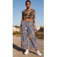 thumbnail image 3 of sicmoss Women's Blue Floral Print Mid Rise Cropped Wide Leg Jeans Boho Baggy with Pockets, 3 of 6