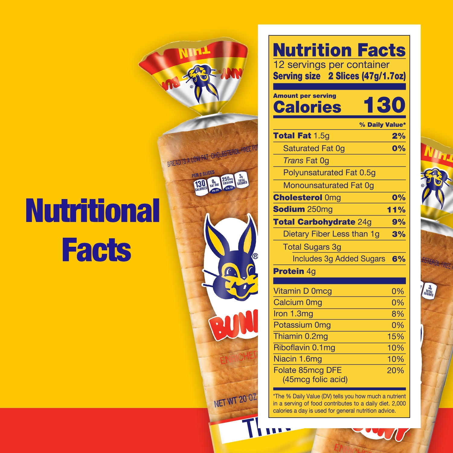 Bunny Bread Thin Sliced, Enriched Sliced White Bread, 20 oz Loaf