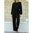 thumbnail image 5 of Womens Dressy Jumpsuits Long Sleeve Belted Wide Leg Pants Romper Jumpsuit Wedding Guest Outfits Black L, 5 of 9