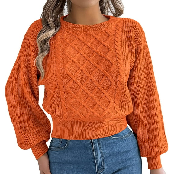 GBSYEWXS Sweaters For Women Orange Crew Neck Long Sleeve Solid Color Autumn Pullover Sweater