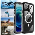thumbnail image 3 of Magnetic for iPhone 12 Waterproof Case,[Built-in Screen Protector][IP68 Underwater][15FT Military Dropproof][Compatible with MagSafe] Full Body Heavy Duty Shockproof Phone Case-Black/Clear, 3 of 14