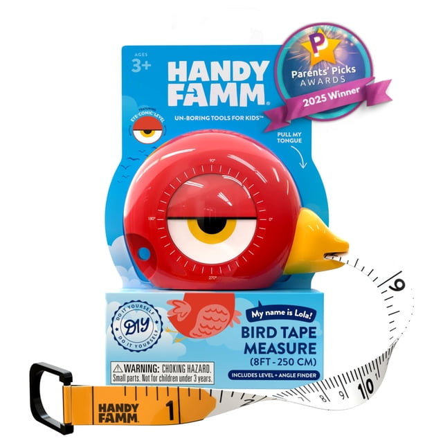 Cinta métrica Handy Famm para niños con forma de animal, 250 cm, pájaro rojo
