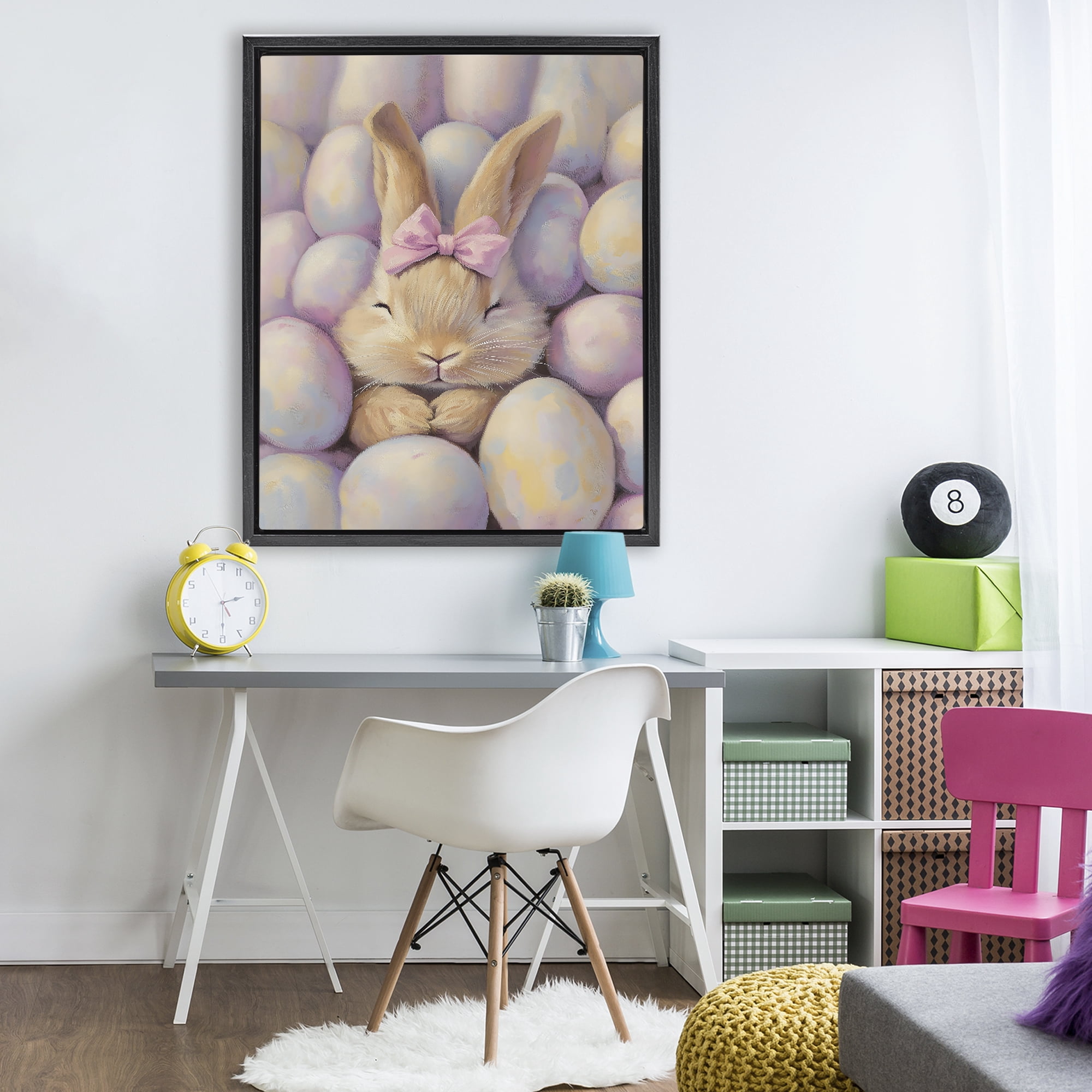 Stupell Industries Easter Bunny Nestled in Eggs Black Framed Floater Canvas Wall Art, design by The Prints Vibe
