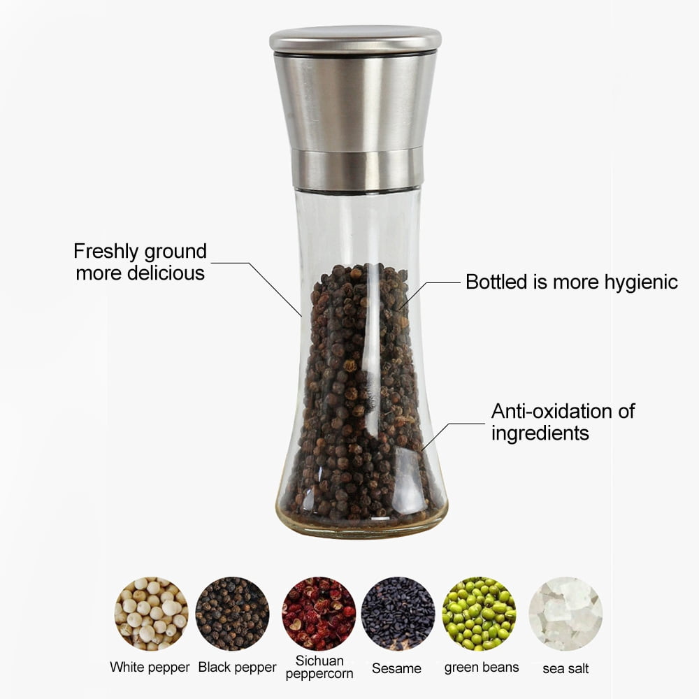 BOLLSLEY Set of 2 Stainless Steel Manual Salt and Pepper Grinder Spice Mill Shakers With Adjustable Coarseness Ceramic Grinding Mechanism Home Kitchen Tool