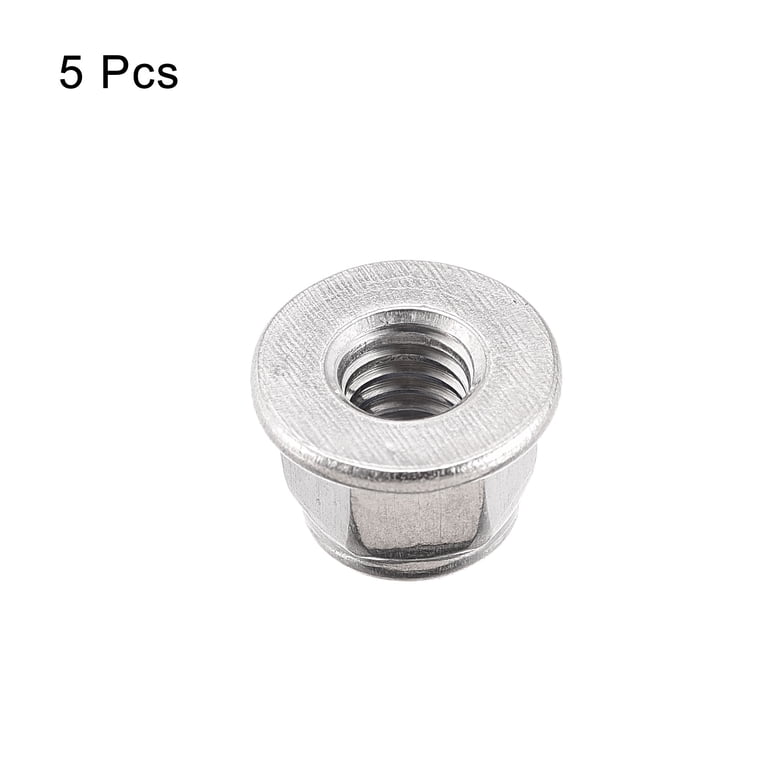 Uxcell M6 Nylon Insert Hex Lock Nuts With Flange – 304 Stainless Steel, Plain Finish, 5-Pack