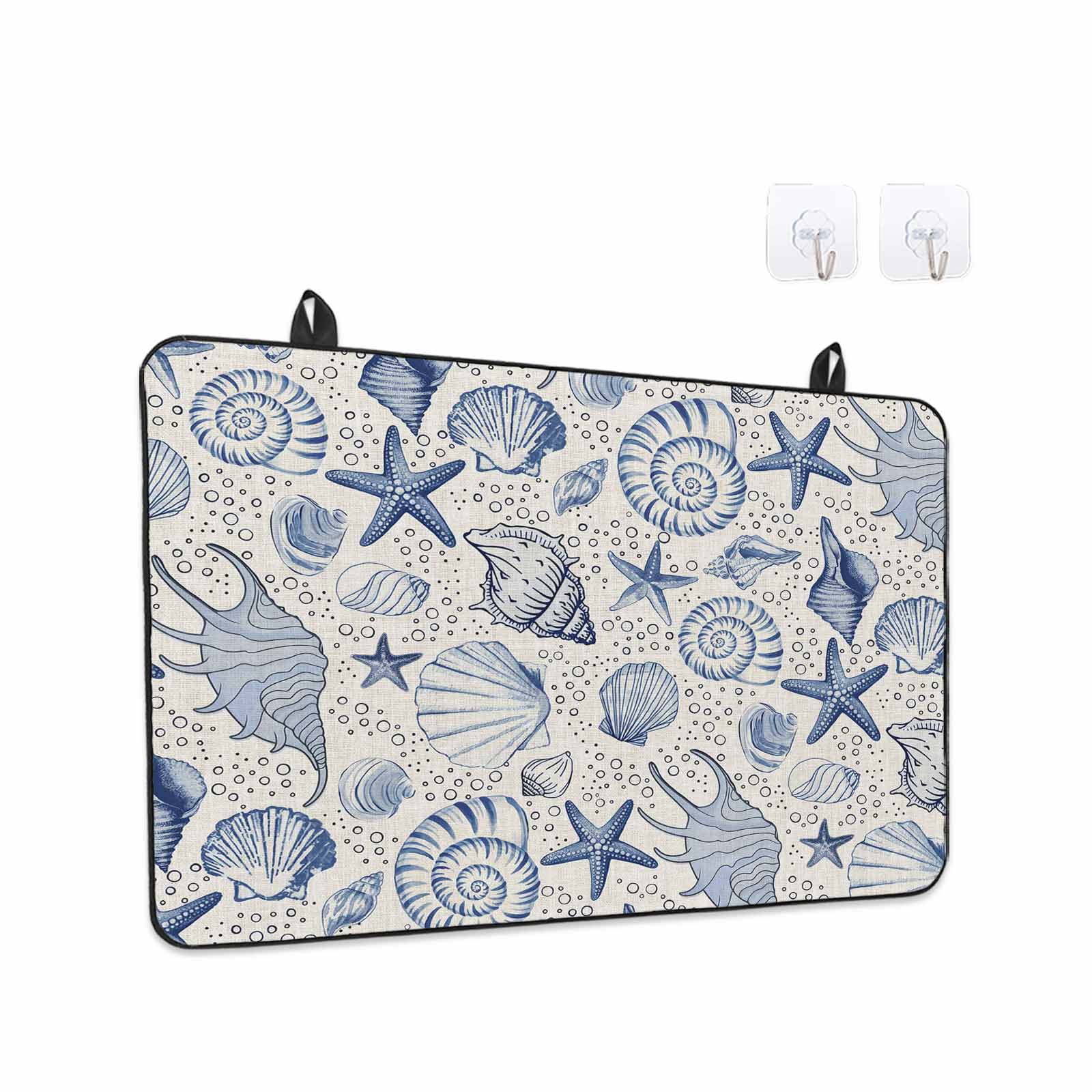Navy Blue Coastal Stove Top Cover for Electric Stove, Heat-proof & Non Slip Glass Top Stove Cover Protector, Nautical Ocean Shell Starfish Sea Rustic Kitchen Flat Cooktop Rubber Mat 24x21 Inches