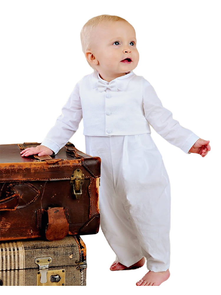 Boys baptism tuxedo in white with Maria GOLD Embroidering and included Estola 